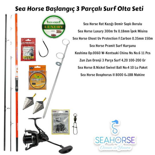 Sea Horse Başlangıç 3 Parçalı Surf Olta Seti